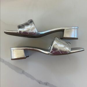 Metallic Silver Slide Sandals size 8 Marc Fisher